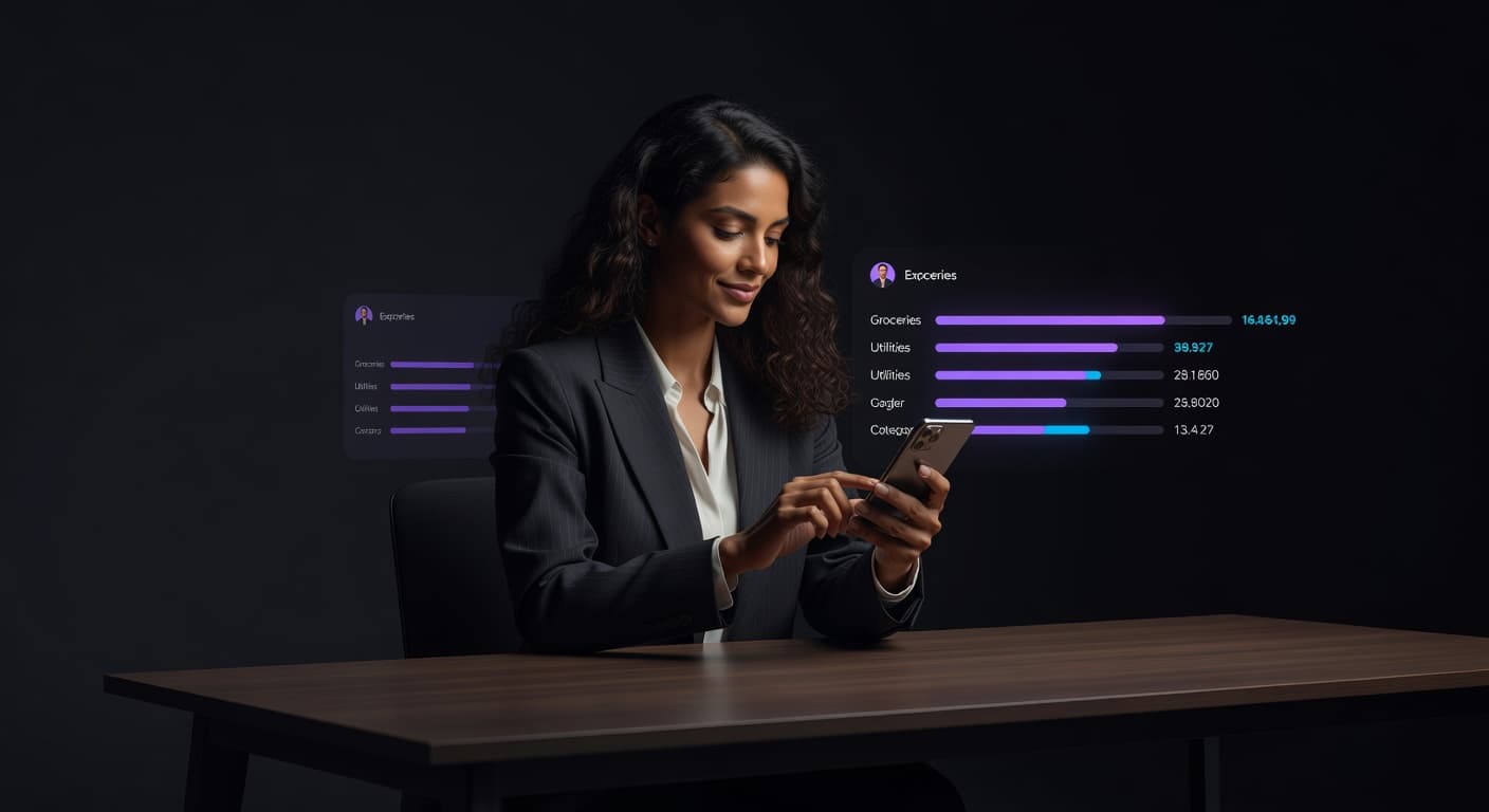 Pessoa registrando um gasto de forma natural enquanto a IA completa os campos